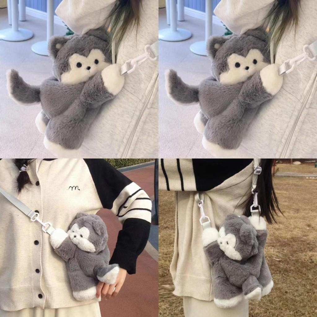 Husky Gray Puppy Cute Girl Chest Bag Soft Plush Toy Shoulder Bag For Children