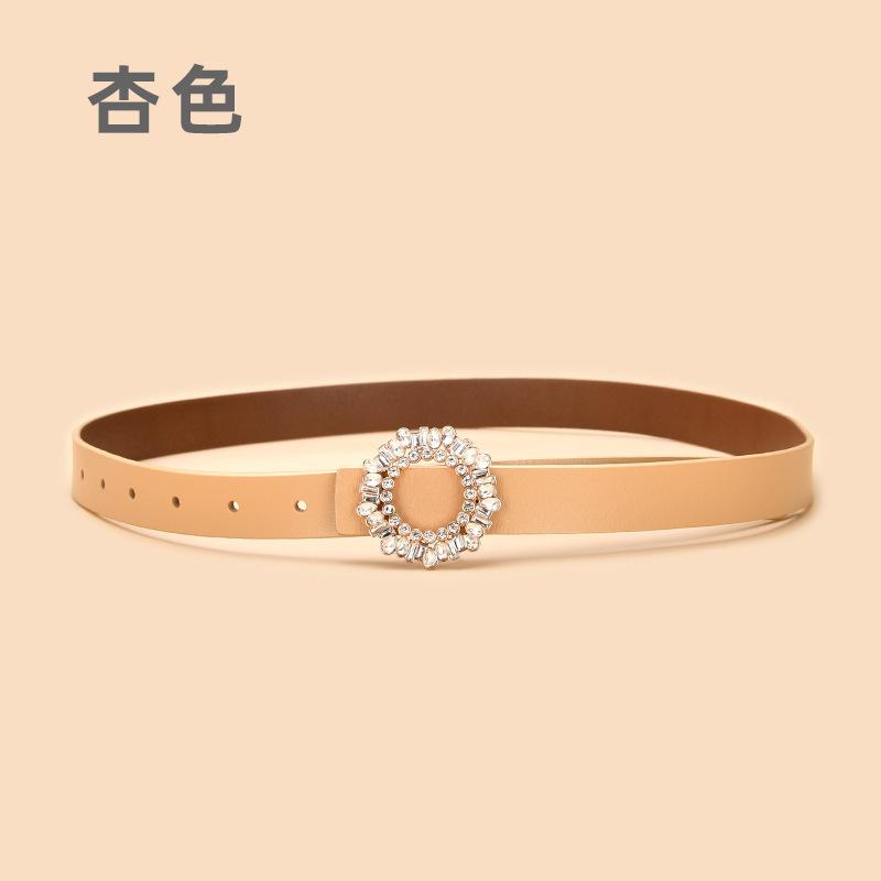 Ladies Belt With Crystal Diamond Square Buckle Decorative Belt Women'S Leather Smooth Buckle Belt