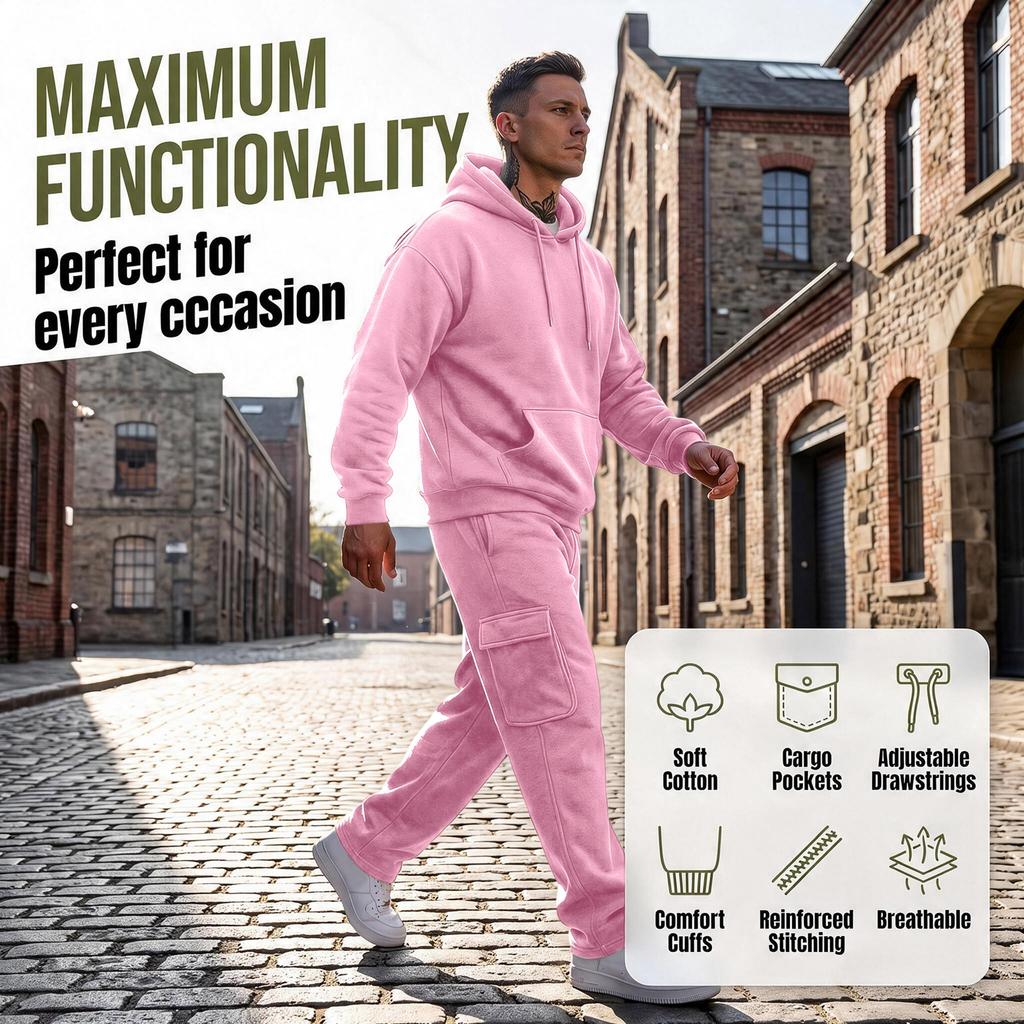 Men's 2-Piece Outfit Set, Hooded Sweatshirt and Cargo Straight Leg Pants, Casual Streetwear