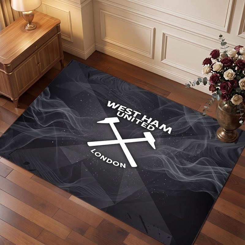 West Ham United Football Print Crystal Velvet Rug, Comfortable Water Absorbent Non Slip Indoor Floor Carpet