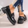 Casual Platform Loafers Woman 2026 British Style Black Brown PU Leather Shoes for Women Comfort Slip On Flats Plus Size