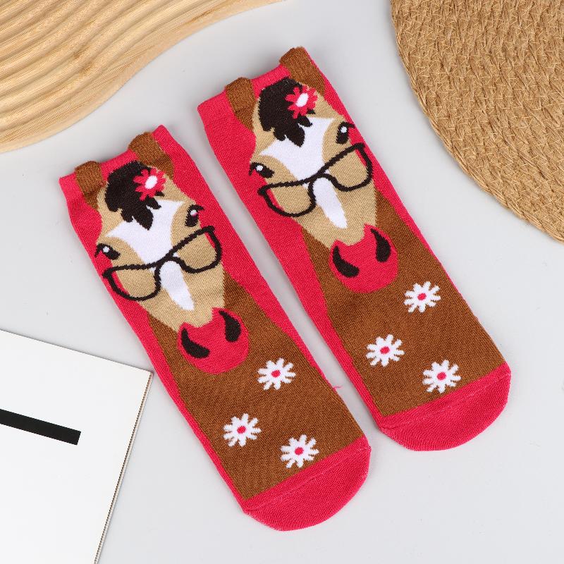 

1/5 пар Женские мультяшные носки с принтом лошадей и животных, смешным узором лошадей, длинные носки в стиле комикс, уличные носки для скейтборда