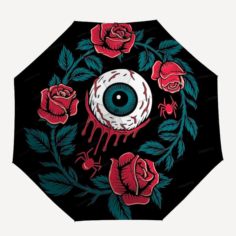 1pc Eyeball RosesAutomatic Folding Umbrella, Portable & Foldable Design with 8 Ribs, Casual Outdoor Accessory yy250804230