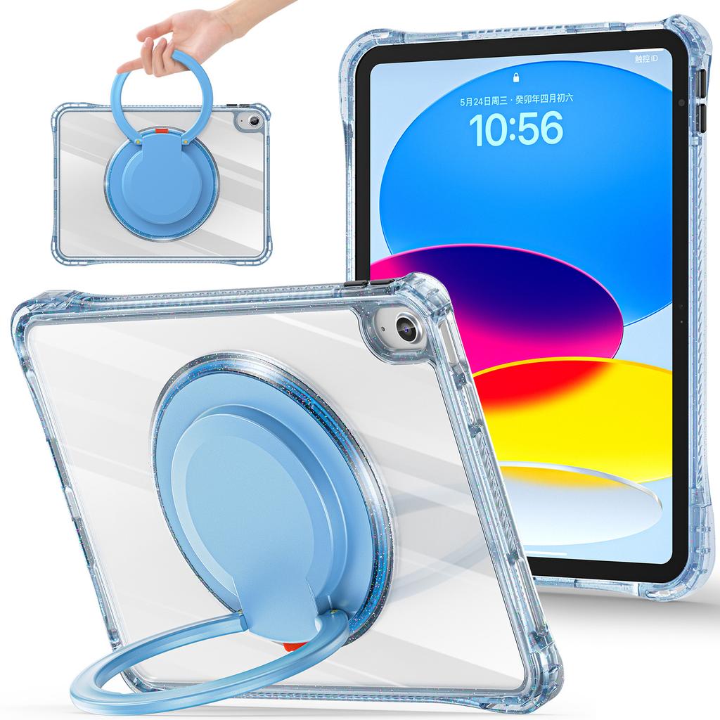 For iPad (2025)/10.9 (2022) Case Rotating Handle Grip TPU+PC Clear Tablet Cover