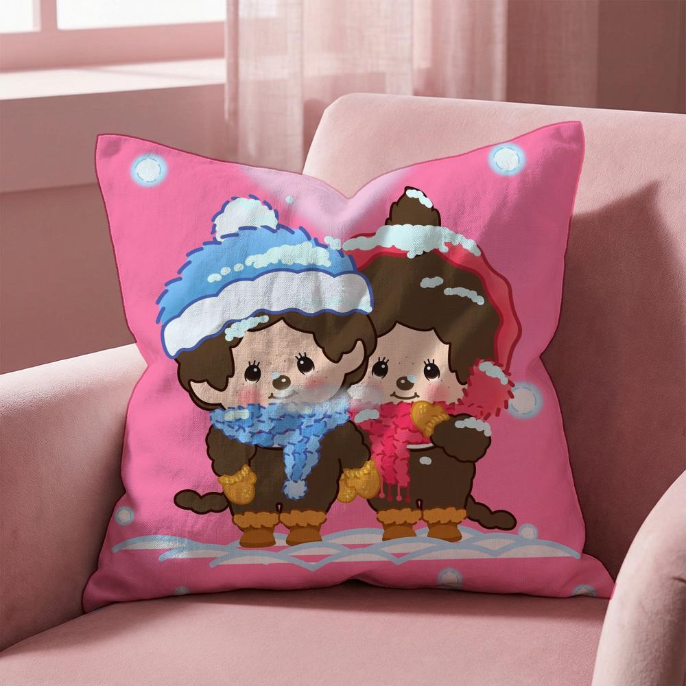 Cartoon M-Monchhichis Cushion Cover Multi-Scene Pillow Cover for Home & Car - Reversible, Soft & Durable for Daily Use