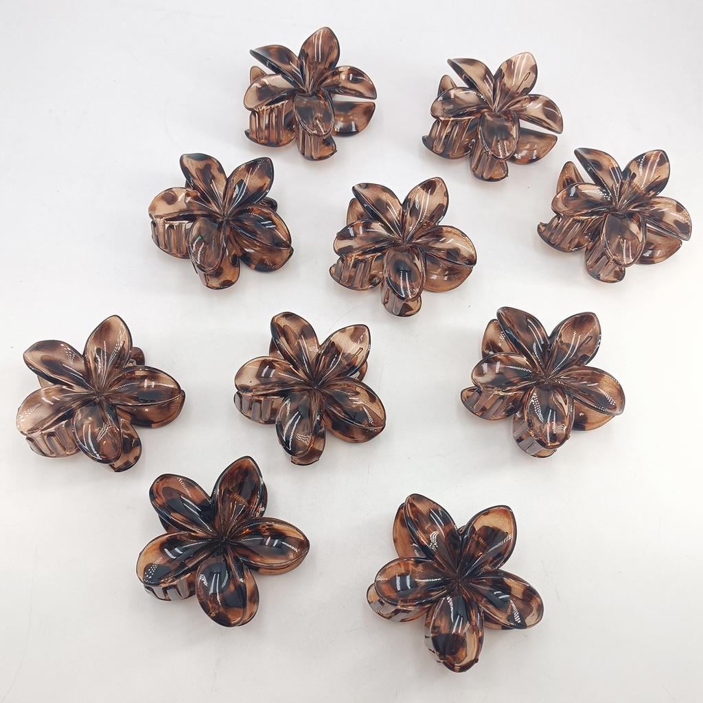1/2/5/10pcs Frangipani Hair Claws Hawaiian Gradient Leopard Hair Clips Vacation Beach Style Hairpins Hair Accessories For Women