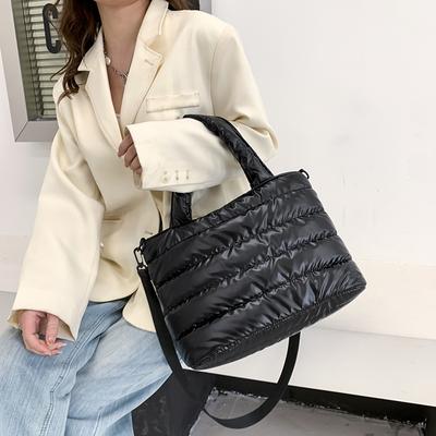 2025 Damen Fluffy Daunen Tragetaschen Mode Gesteppte Damen Handtaschen Einfarbig Luxus Designer Schultertaschen Damen