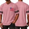 Men V Neck Short Sleeve Casual Sports T Shirt with Independence Day Print and Striped Sleeves for Everyday Wear