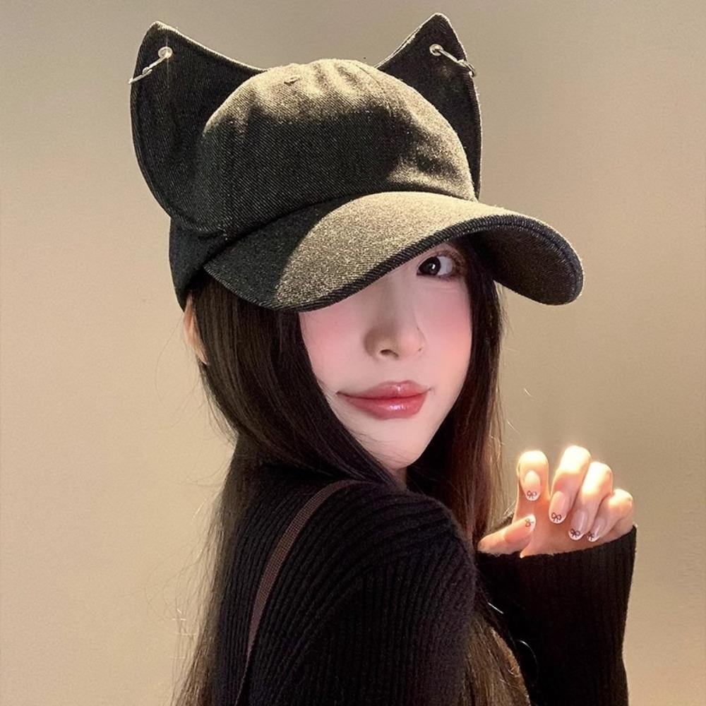 Y2k Women Peaked Cap Sunscreen Sun Hat New Cat Ears Baseball Cap  Female