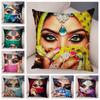 Beautiful Lady Pillow Case Decor Colorful Masked Woman Pillowcase Super Soft Plush Cushion Cover for Sofa Home Car Xcm