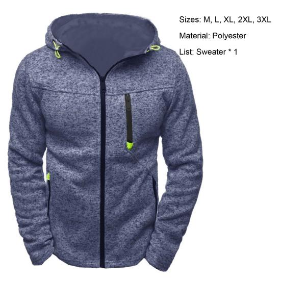 Men Hoodie Zipper Warm Solid Color Winter Men Fleece Hooded Sweatshirt Pullover for Daily Wear