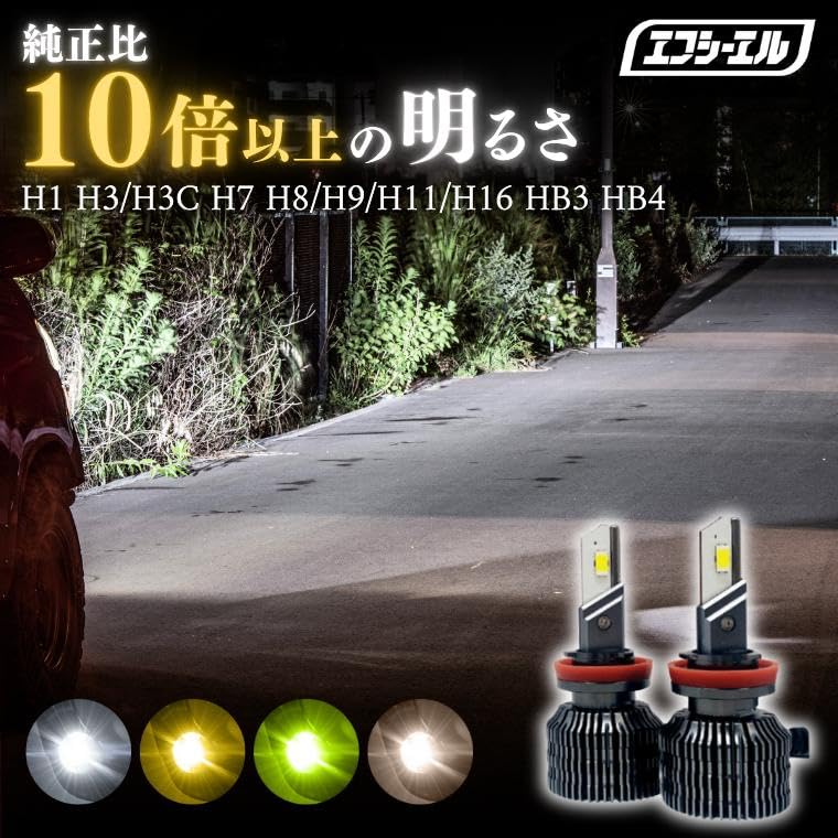 Fcl. H3 H3C LED Fog Lamp, Bulb, Lime Yellow, 10,000 Lm, Compatible with Vehicle