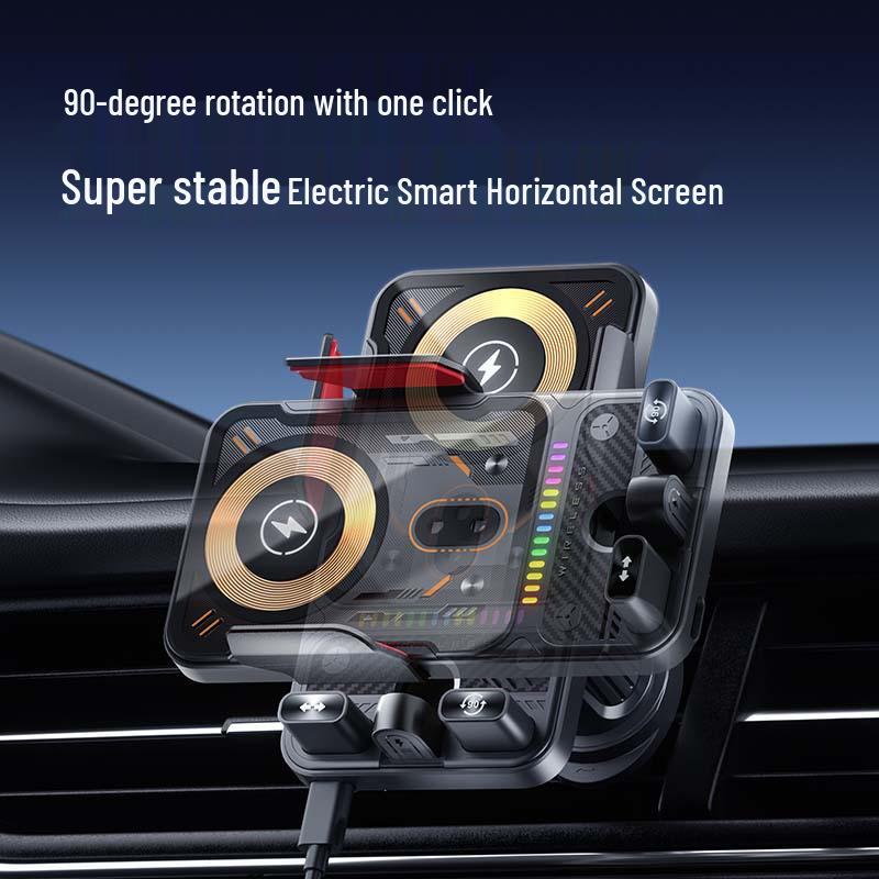 66W Dual Motor Rotating Wireless Fast Charger & Magnetic Car Phone Holder