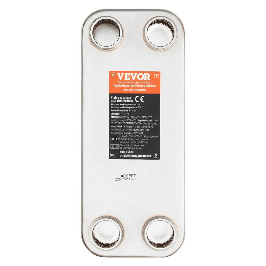 30 Plate Heat Exchanger 4*1-1/4" MNPT Ports 5"x 12" Brazed 316L St. Steel