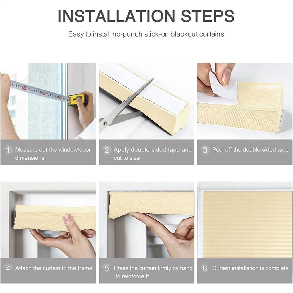 Self Adhesive Non Woven Pleated Blinds Folding Curtains High Shading Curtains for Bedroom Living Room Kitchen Balcony