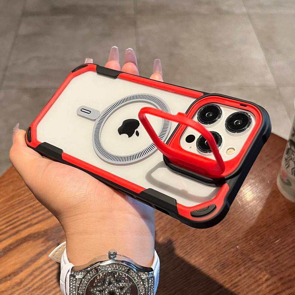 

dual color lens frame holder magsafe charging phone case for iPhone 15 14 13 Pro Max magnetic full shockproof hard cover for iphone14 (6.1 )