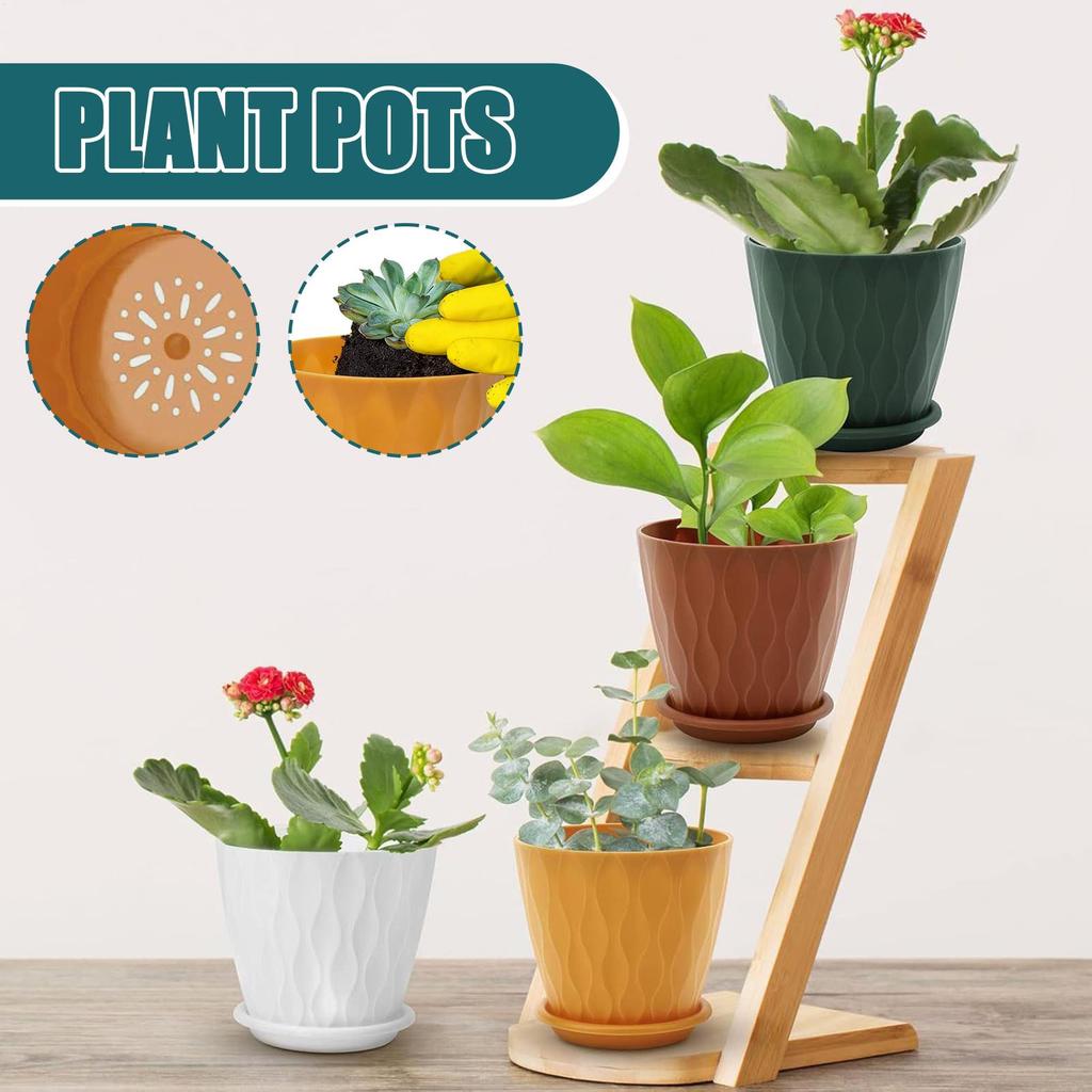 Indoor Flower Pots 5 Pieces Planter With Drainage Hole & Saucer Patio Plant Pot For Indoor Outdoor Patio Window Garden Balcony
