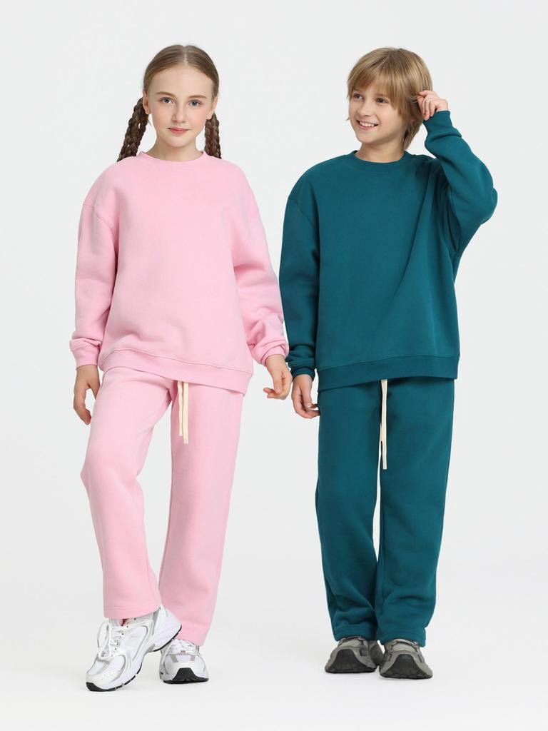 2026 Spring Terry 430g Kids Trendy Hoodie & Sweatpants Set - Casual Streetwear for Boys & Girls