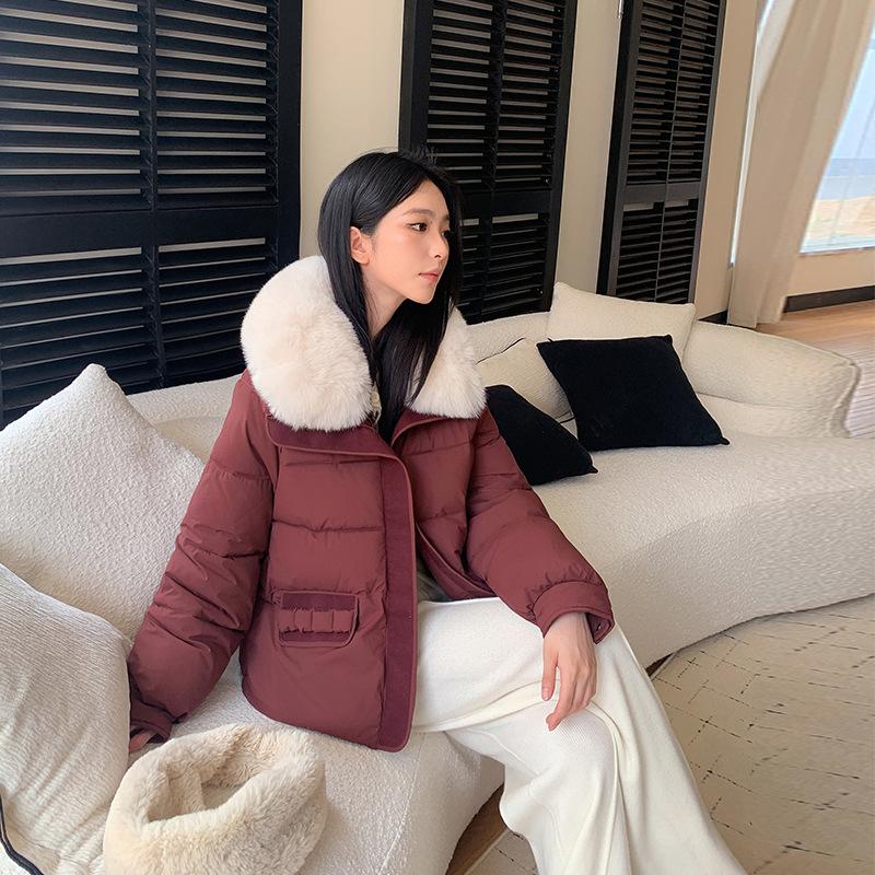 

Women s Thickened Short Coat with Faux Fur Collar M