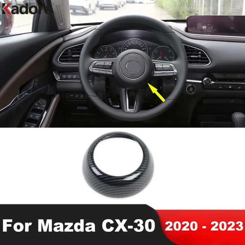 Car Steering Wheel Decoration Cover Trim For Mazda CX30 CX-30 Carbon Fiber Interior Mouldings Accessories