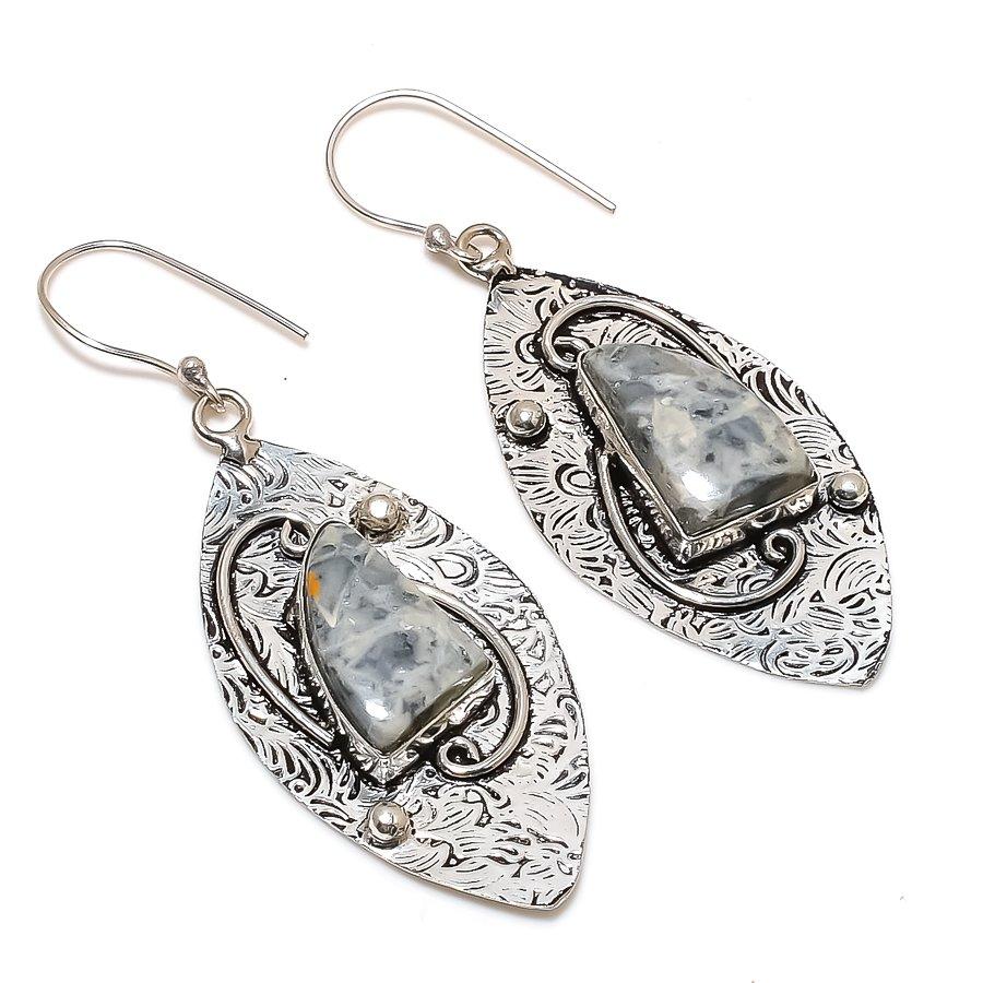 Natural Maligano Jasper Gemstone 925 Sterling Silver Jewelry Earring 2.56" ZS-1452