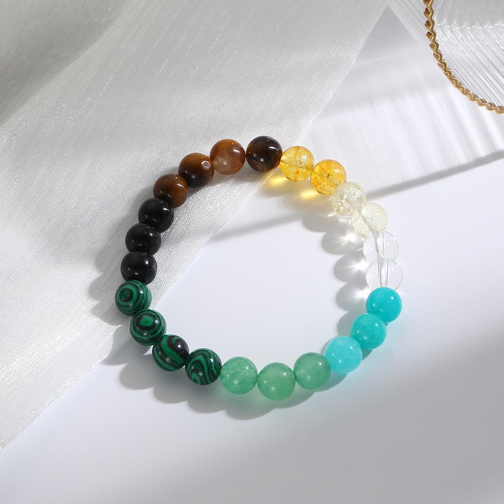 Multicolor Natural Stone Beaded Bracelet With Malachite Tiger Eye Amazonite Vibrant Fashion Jewelry Daily Wear Simple Versatile Accessory