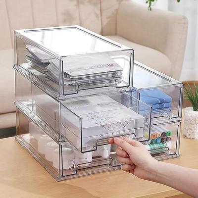 Sertar de depozitare stivuibil, organizator de frigider din plastic transparent, pentru organizarea raftului de cămară de acasă și birou