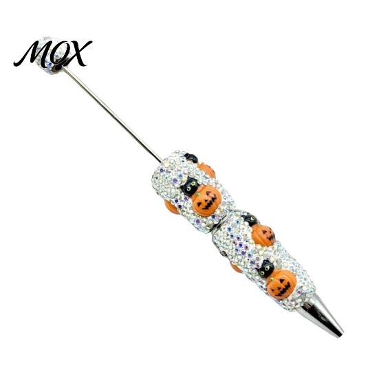 Funny Pumpkin Pen Rhinestone Beadable Pen, Glitter Plastic Beaded Halloween Ghost Skull Writing Gel Ink for DIY Craft Making, School Office Supplies