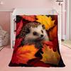 Autumn Hedgehog Blanket - Maple Leaves Hedgehog Design, Soft Digital Print Flannel, All-Season Comfort for Home Travel