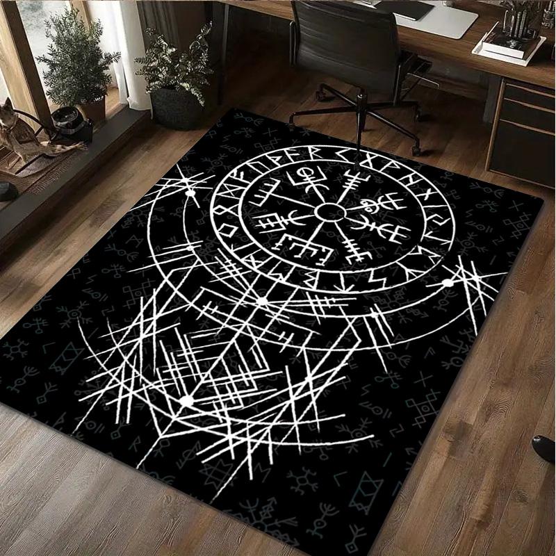 1Pc Viking Runes Print Rug - Home Decoration Carpet For Living Room Bedroom Flooring Computer Chair Area Rug
