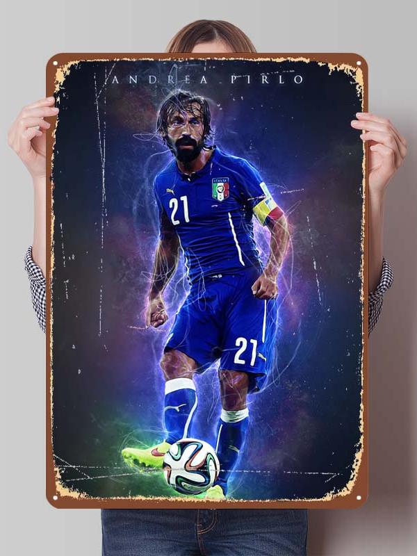 Andrea Pirlo Football Player Metal Posters Wall Art of Murals Custom Made Metal Tin Sign Plaque for Wall Decoration Retro Decor
