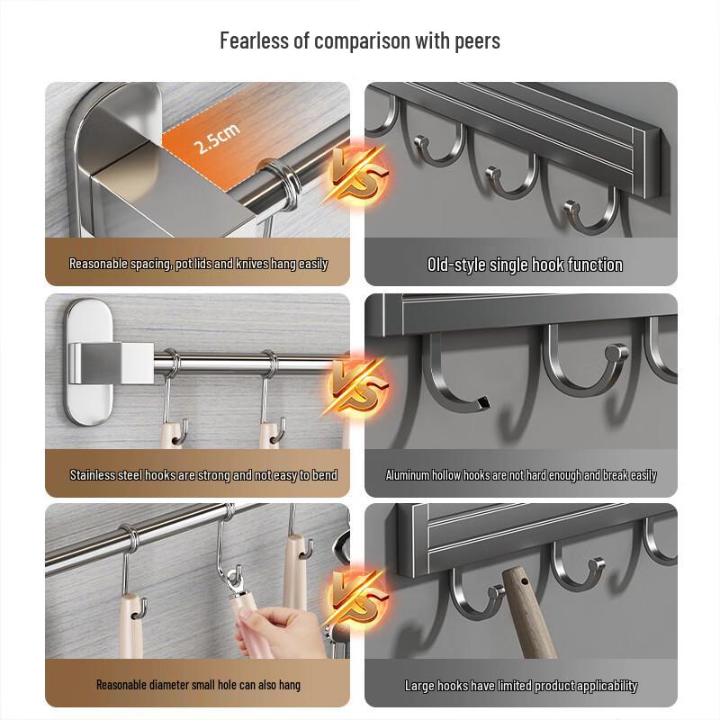 304 Stainless Steel Wall-Mounted Kitchen Utensil Rack