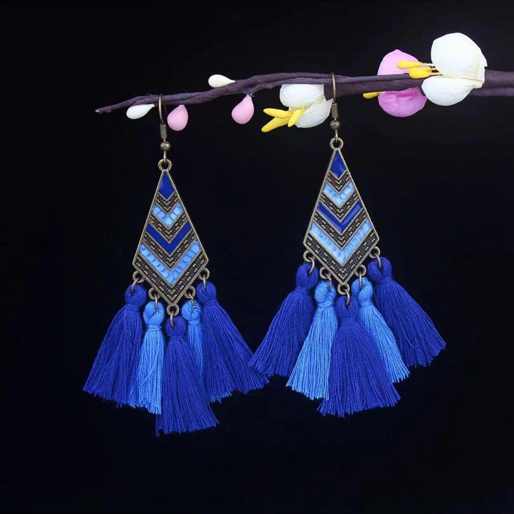 Bohemian Turquoise Owl Dream Catcher Tassel Earrings for Women
