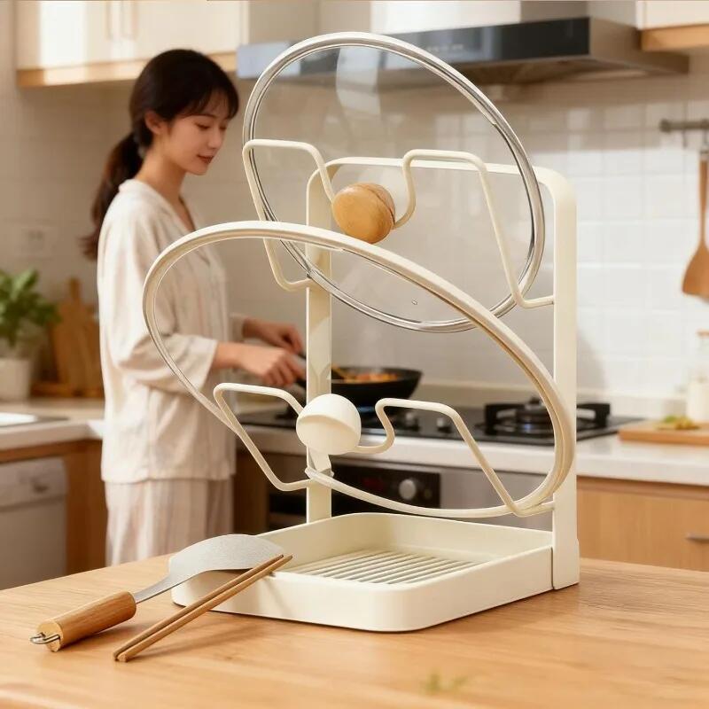 Double Layer Pot Lid Rack Non-slip Large Capacity Cutting Board Holder Draining Kitchen Storage Rack Cooking Tool Holder Kitchen Storage Rack