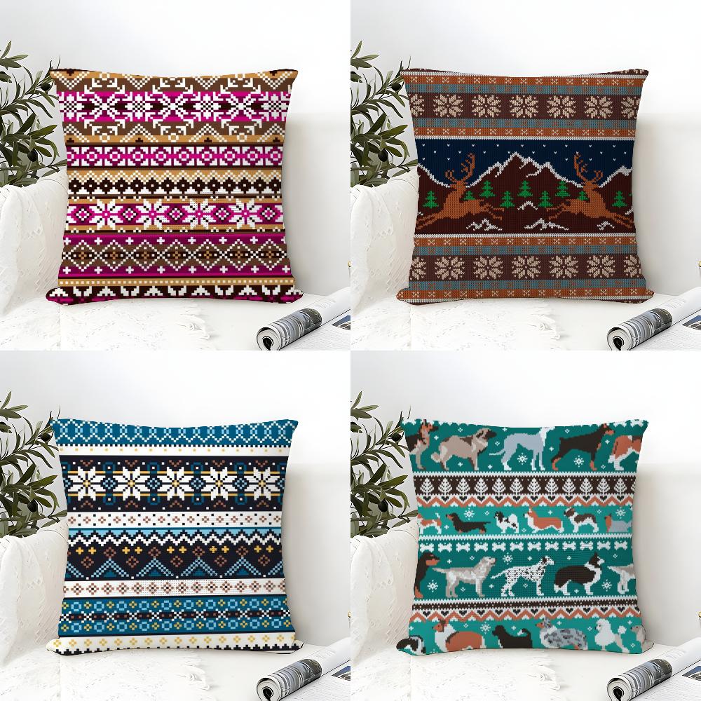 Fair Isle Pillow Case Linen Cushion Covers For Decorative Sofa Home Pillows Case Car Chair Pillows Cases