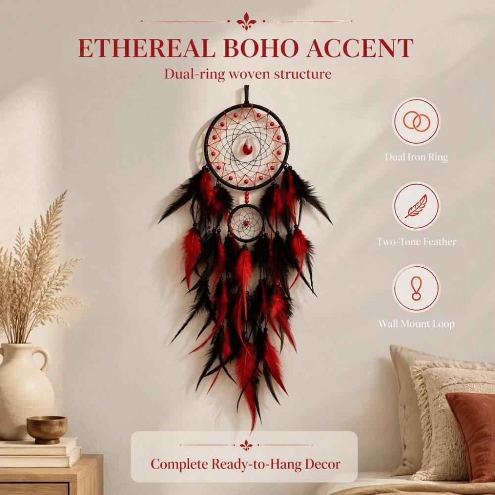 Red Black Color Dream Catcher Dual Ring Design Wall Hanging Decor Hanging Pendant Wall Display