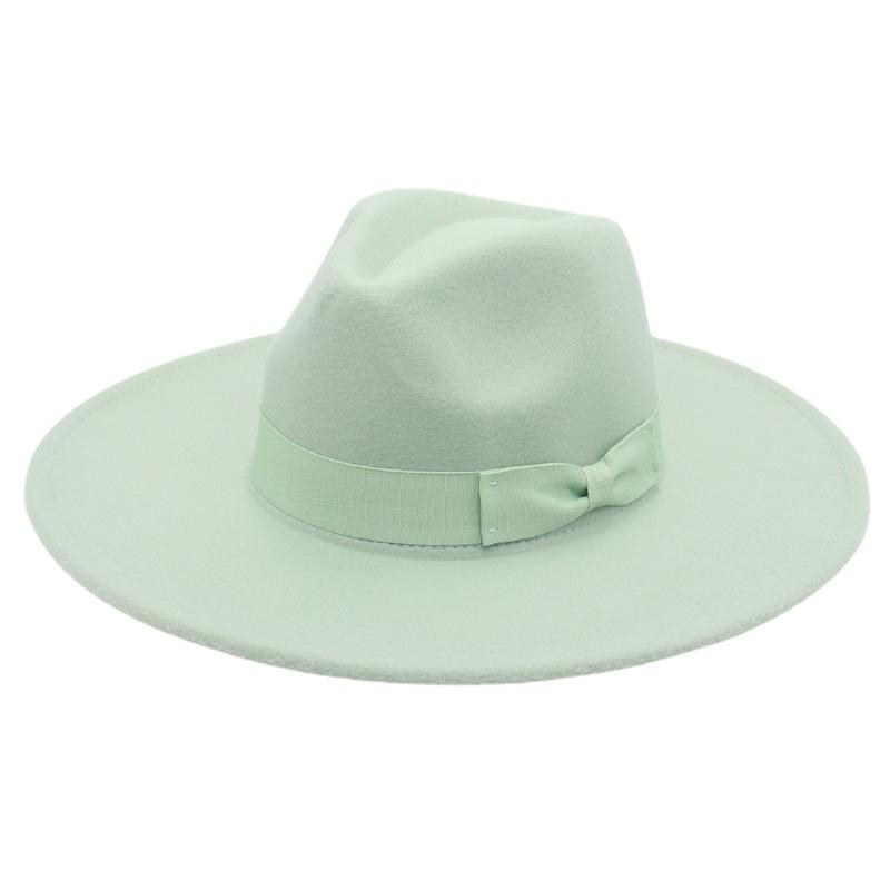 Cross-Border Foreign Trade Bow Bride Elegant Autumn And Winter Multi-Color Big Eaves Cashmere Hat Woolen Felt Hat Jazz Top Hat