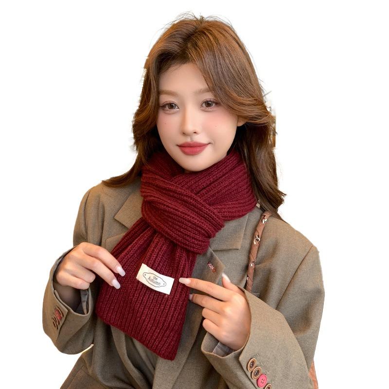 Scarf women's high-end sense autumn and winter new versatile solid color thickened warm wool knitted scarf scarf scarf