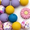 25Pcs Silicone Beads Daisy Jewelry Making with Hole Gifts Round Loose for