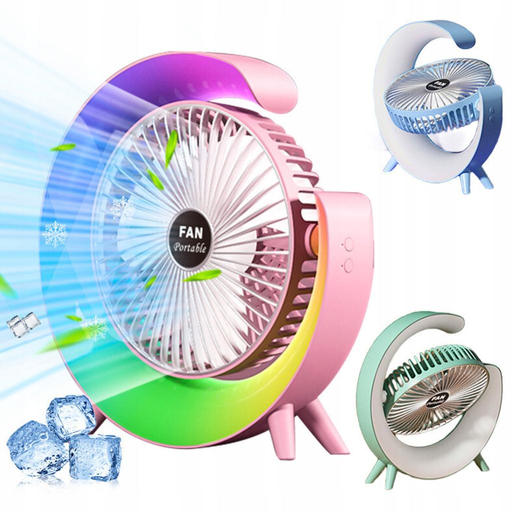 Desk Fan For Summer Led 3 Speeds Rgb Powerful Quiet