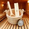 Sauna Accessories Set Includes Wood Bucket Long Handle Spoon Hourglasses Thermograph for Steam Room Bathroom Enduring