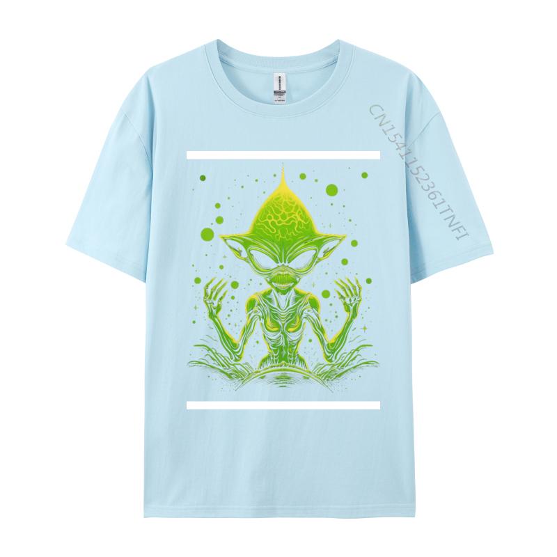 Happy Green Alien Tshirt Tops Shirts Retro Hip Hop Combed Cotton Men Top Tshirts Printed Tee Shirt Clothing