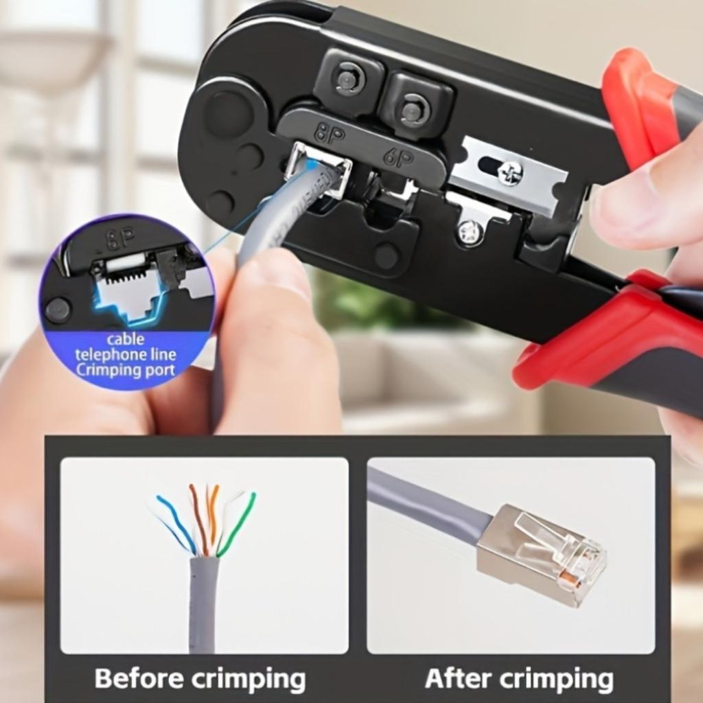 Professional Multifunctional RJ45 Network Crimping Tool, 8P6P Cable Stripper And Cutter For Home Monitoring Room Wiring Repair Work