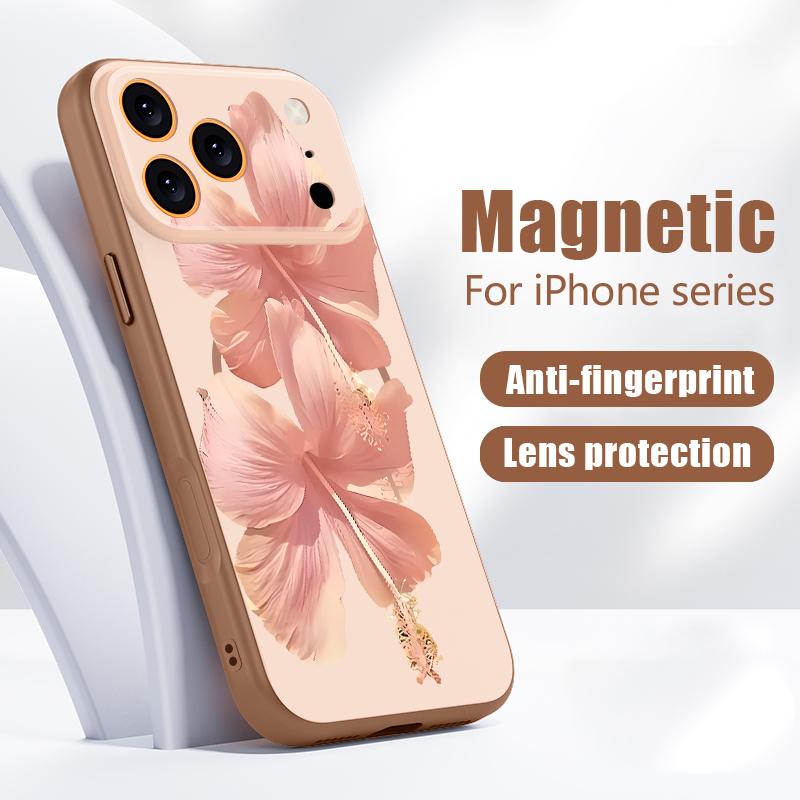 Pink Hibiscus Flower Pattern For iPhone 17 Pro Max Funda iPhone 16 15 14 13 Pro Max Skin Feeling Magnetic For Magsafe Shockproof Bumper Cover
