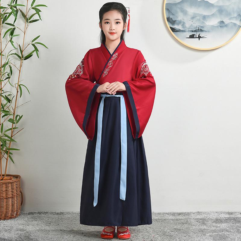 Hanfu Children's Traditional Costume: Boys' National Studies and Girls' Ancient Ruqun Tang Suit for School Performances.
