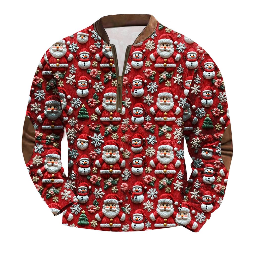 Men's Fashion Christmas Printed Corduroy Zipper Shirt