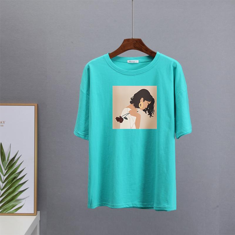 Hirsionsan Aesthetic Cartoon Printed T Shirt Women Summer Loose Casual Clothes Ladies Elegant Harajuku Graphic Tees Cotton Female Tops