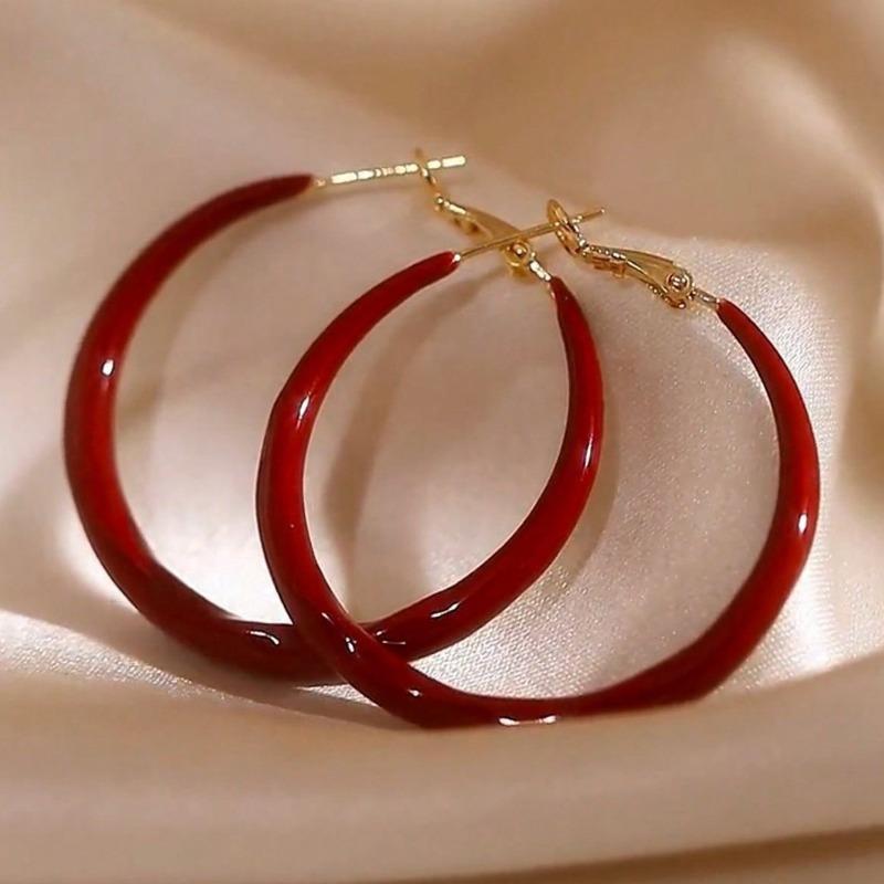 New Simple Exquisite Fashion Wild Big Red Circle Earrings Niche Zircon Senior Sense Earrings for Women