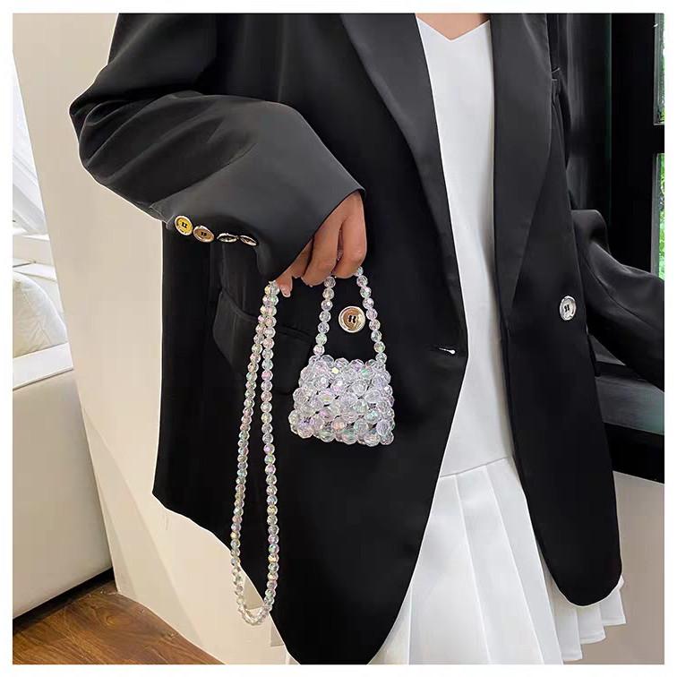 

Mini Heart Beaded Square Matching Fashion Colorful Heartbeaded Square Bag Hand-Woven Beaded Color Messenger Bag Pearl Hand-Held Diagonal Cross Bag Fancy White crossbody