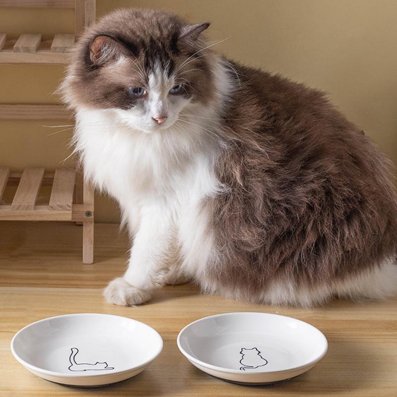 Ceramic Cat Plates With Silicone Anti Slip Pad Pet Cat Snack Bowl Cute Kitten Food Bowl Pet Kitten Water Bowl Pet Supplies
